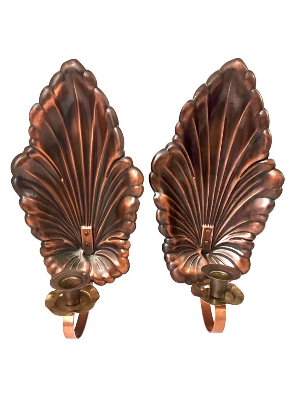 Vintage Leaf Candle Wall Sconces Copper Brass Coppercraft Guild Made In USA
